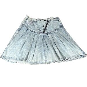 Vintage Acid Wash Denim Skirt Light Wash Pleated High Waist Retro 80s 90s